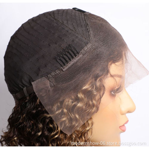 13x4 Lace Front Wig Ombre Brown 4/27 Curly Wave Secondary Color Lace Frontal Human Hair Wigs